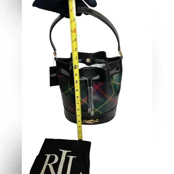 Ralph Lauren Andie Bucket Drawstring Plaid Leather Crossbody Bag